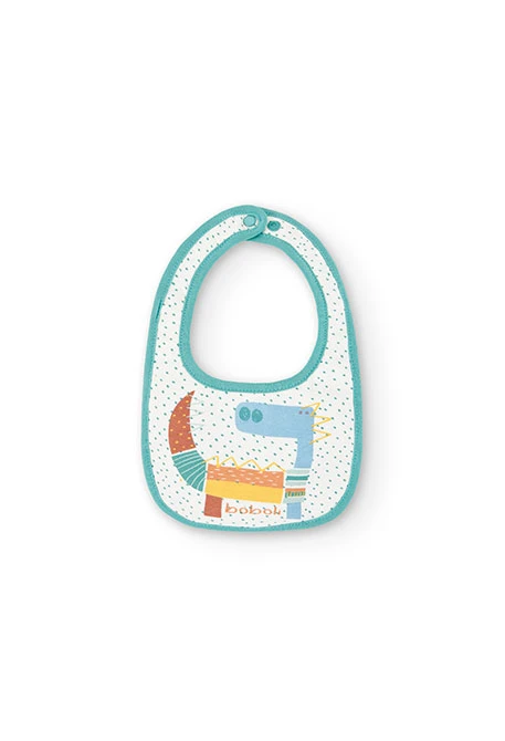 Pack of four baby bibs in white with dinosaur print