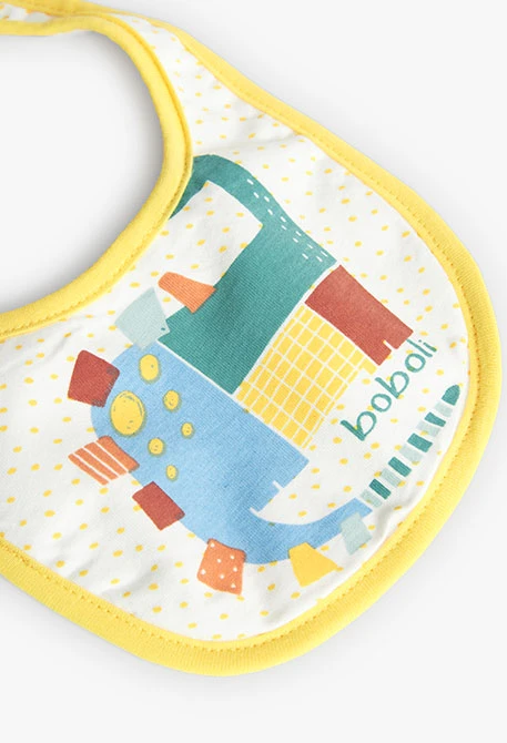 Pack of four baby bibs in white with dinosaur print