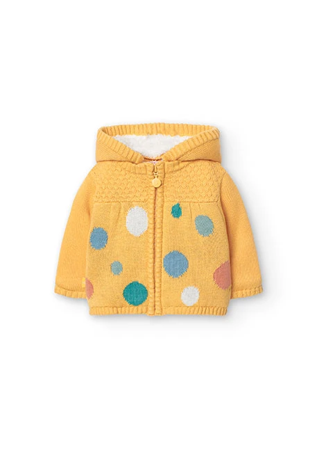 Knitted jacket for baby girl in yellow colour