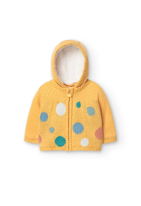 Knitted jacket for baby girl in yellow colour