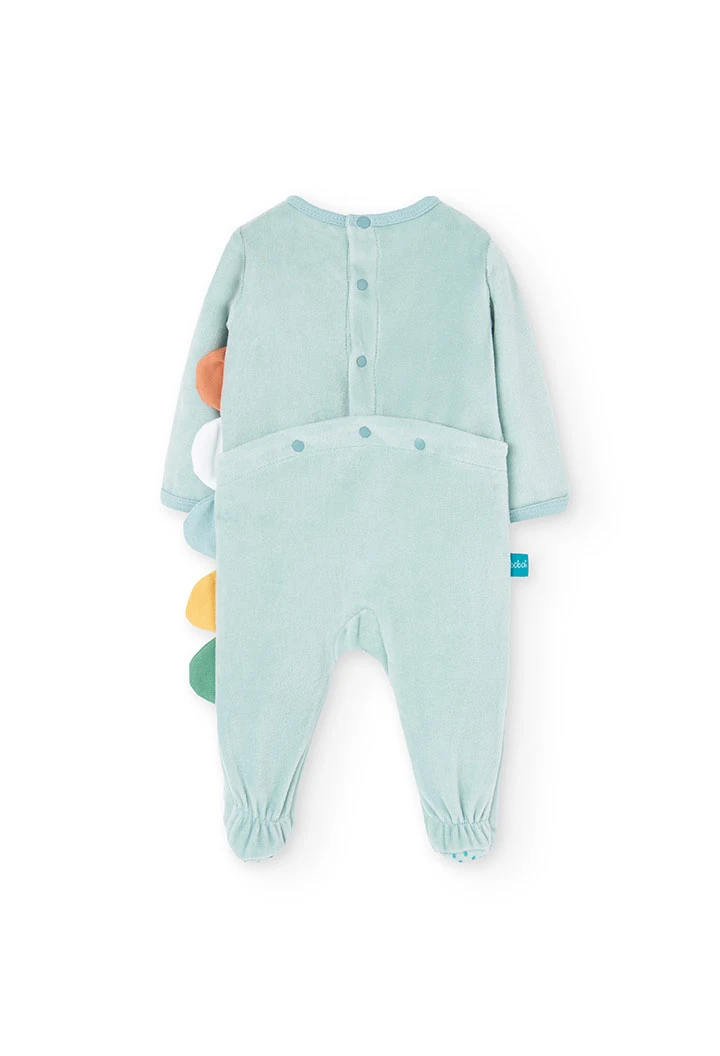 Velvet jumpsuit for baby boy in light green