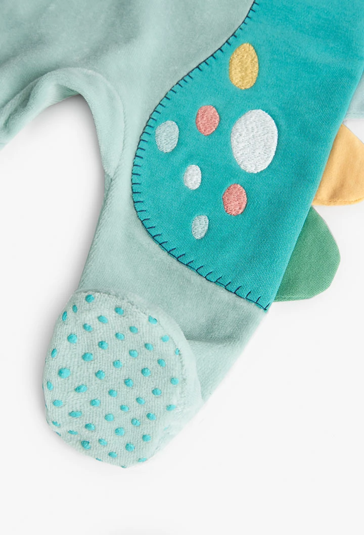 Grenouillère en velours pour bébé garçon en vert clair
