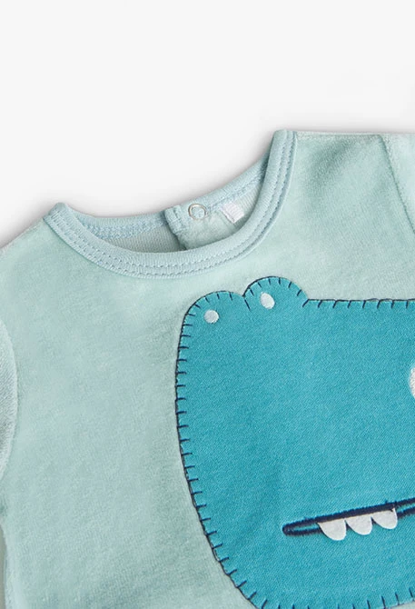 Tutina in velluto per neonato maschio in verde chiaro