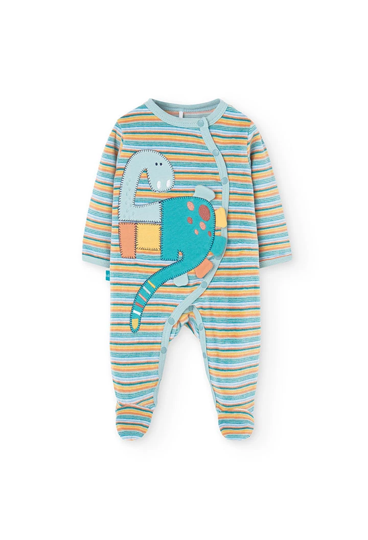 Babygrow de veludo para bebé menino com riscas.