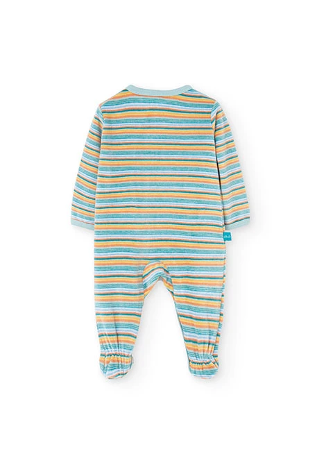 Velvet jumpsuit for baby boy with striped pattern