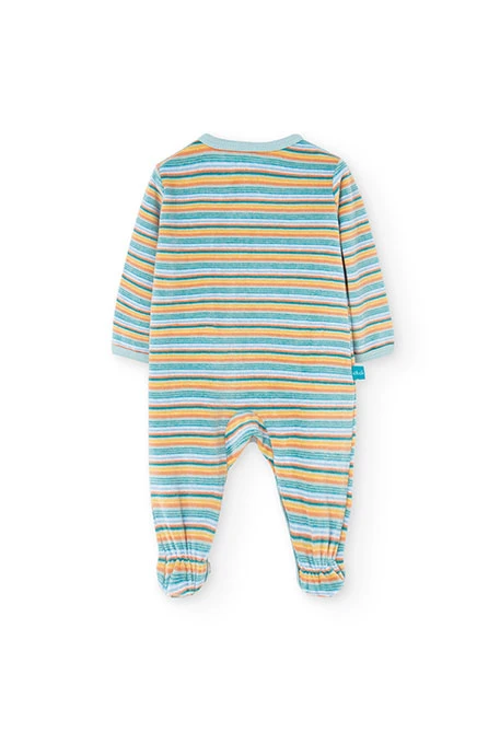 Babygrow de veludo para bebé menino com riscas.