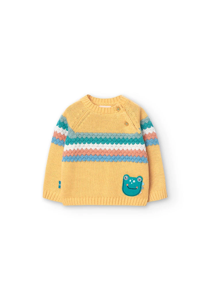 Knitted jumper for baby boy in yellow