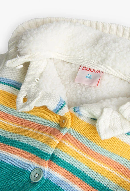 Casaco de tricô para bebé menino com estampado de riscas