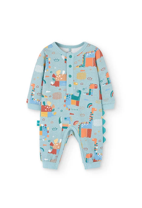 Fleece jumpsuit for baby boy with dinosaur print