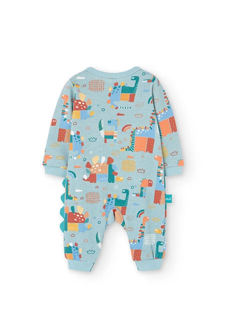Fleece jumpsuit for baby boy with dinosaur print