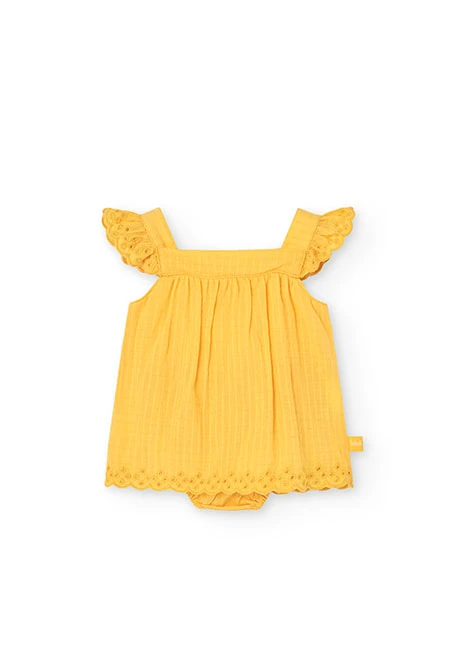 Vestido de popelina de bebé menina em cor amarela