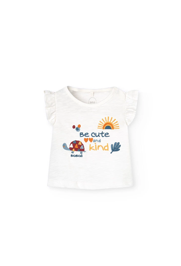 Baby girl's white knitted t-shirt and shorts set