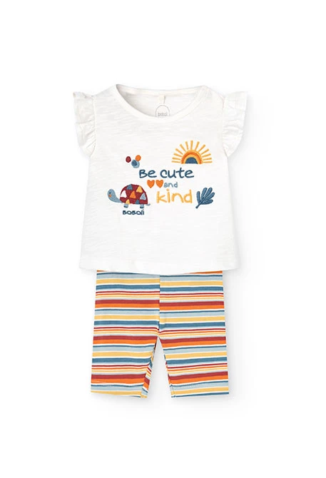 Baby girl\'s white knitted t-shirt and shorts set