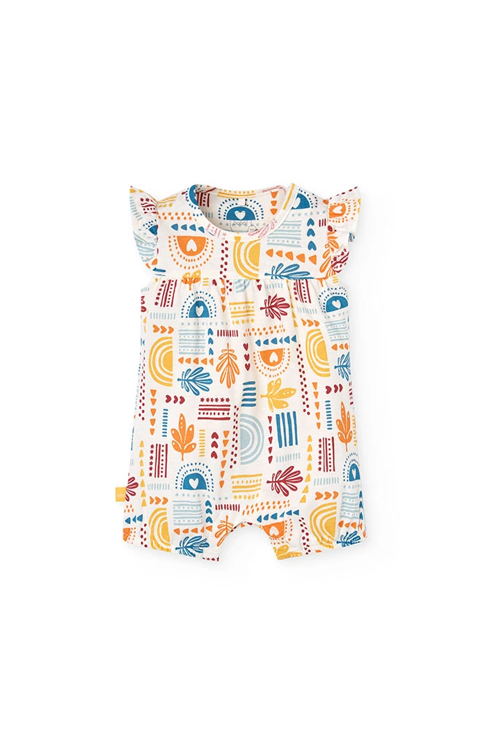 Knitted romper for baby girl with colourful pattern