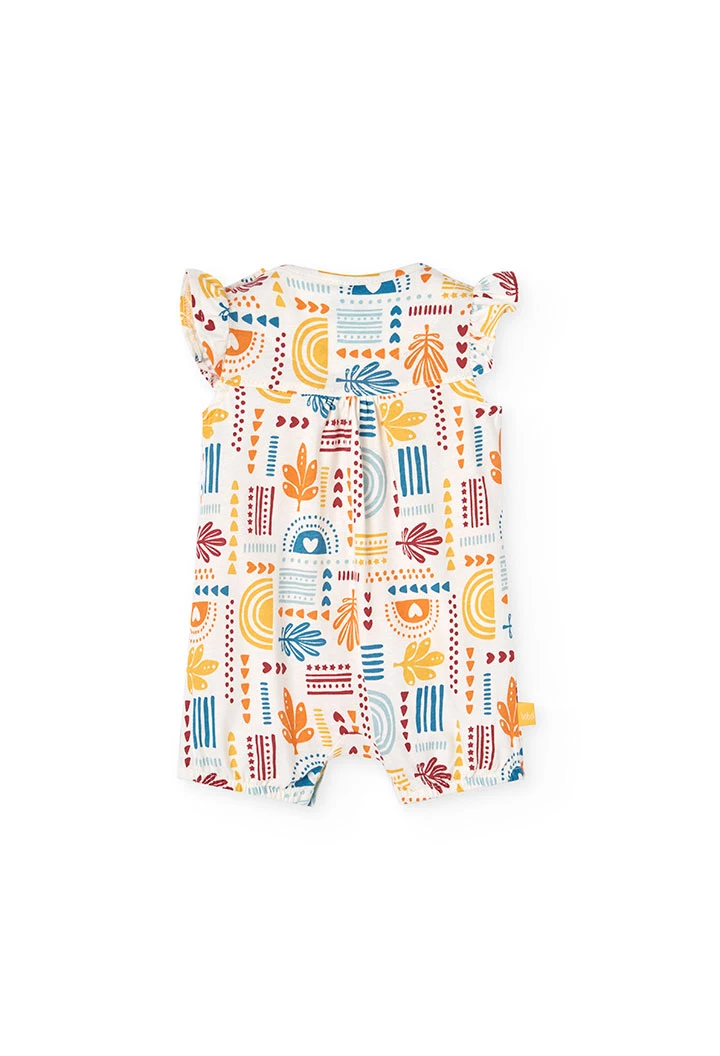 Knitted romper for baby girl with colourful pattern