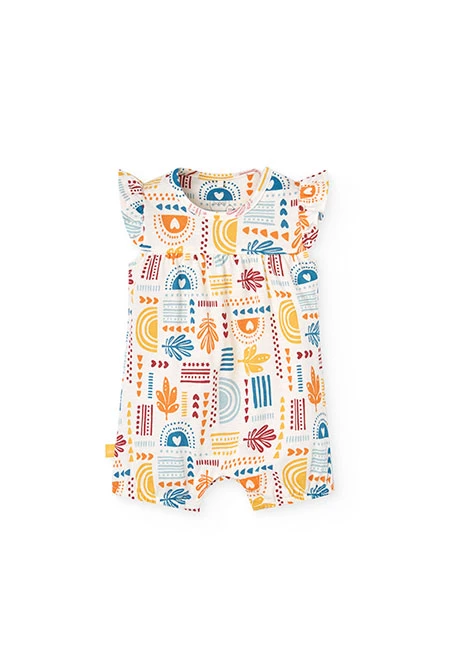 Grenouillère en tricot pour bébé fille avec motif coloré.