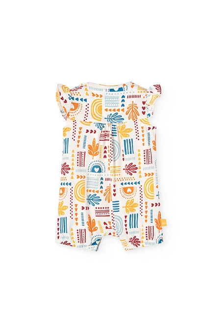 Knitted romper for baby girl with colourful pattern