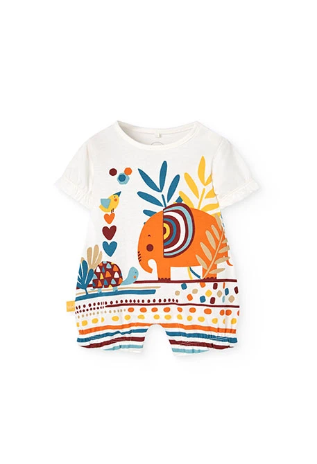 Baby girl\'s knitted romper with animal print in white colour