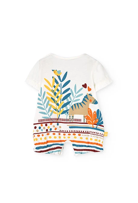Pagliaccetto a maglia per neonata con stampa di animali in colore bianco