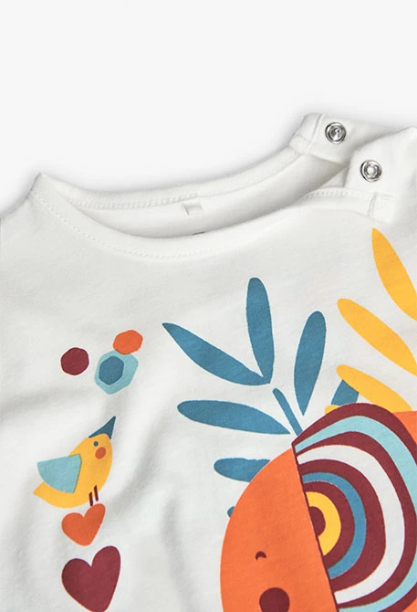 Pagliaccetto a maglia per neonata con stampa di animali in colore bianco