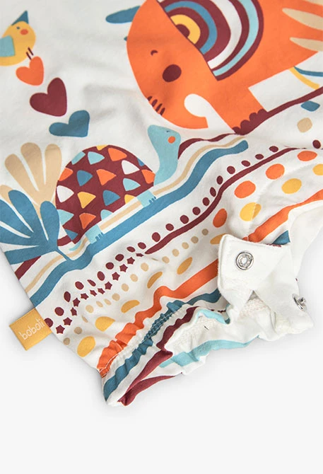 Pagliaccetto a maglia per neonata con stampa di animali in colore bianco