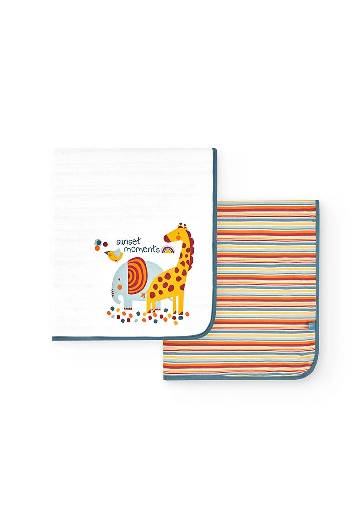 Copertina a maglia per bambino in colore bianco con stampa multicolore