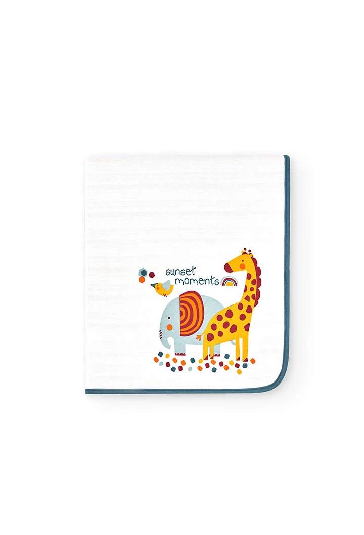Copertina a maglia per bambino in colore bianco con stampa multicolore