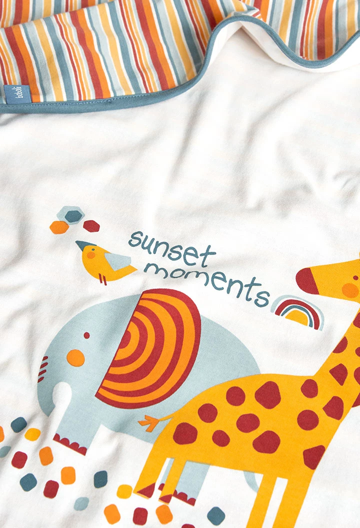 Copertina a maglia per bambino in colore bianco con stampa multicolore