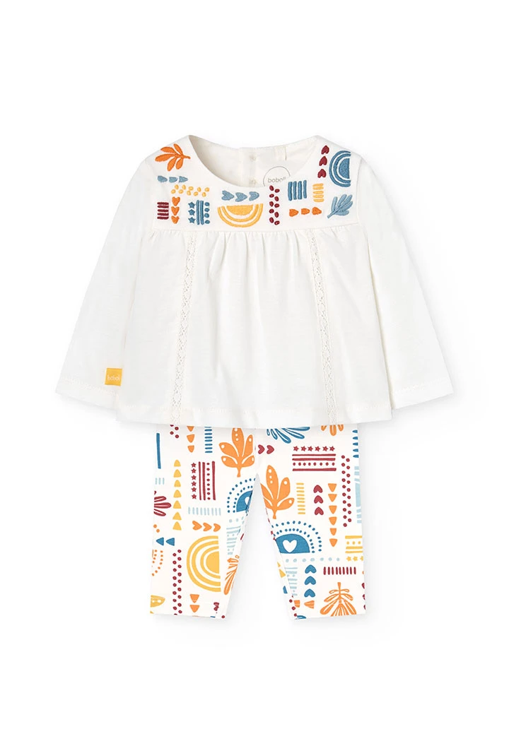Set aus T-Shirt und Strickleggings für Baby-Mädchen in Weiß mit Print.