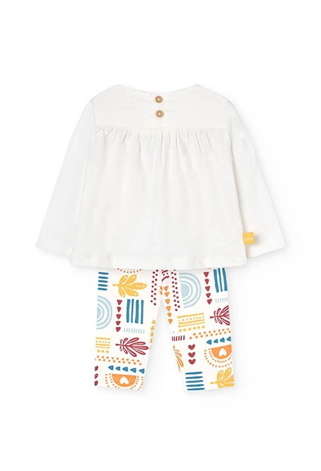 Baby girl\'s set of knitted t-shirt and leggings in white with a print