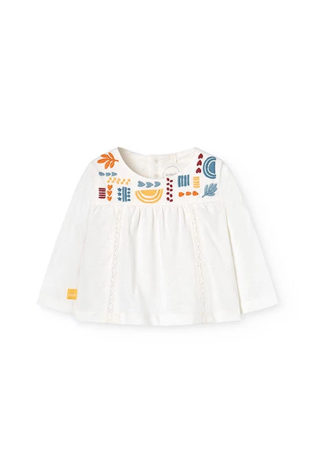 Baby girl\'s set of knitted t-shirt and leggings in white with a print