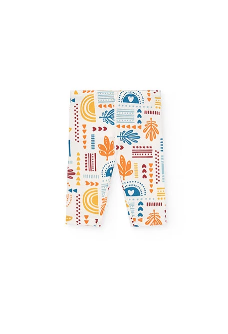 Baby girl\'s set of knitted t-shirt and leggings in white with a print