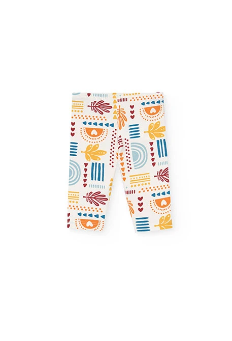 Baby girl\'s set of knitted t-shirt and leggings in white with a print