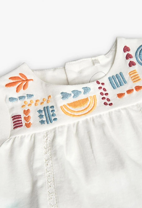 Baby girl\'s set of knitted t-shirt and leggings in white with a print
