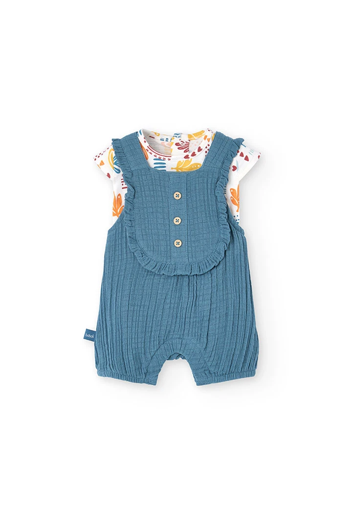 Baby girl\'s knit set in turquoise with floral print