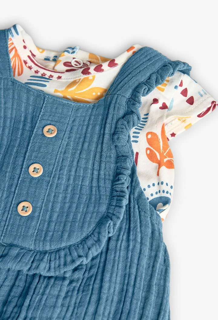 Baby girl\'s knit set in turquoise with floral print