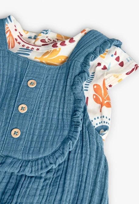 Baby girl\'s knit set in turquoise with floral print