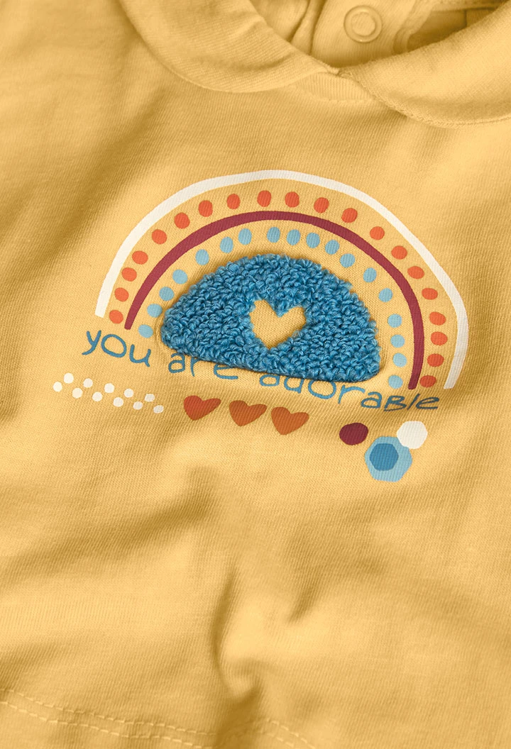 Conjunto de punto combinado para bebé niña en color amarillo