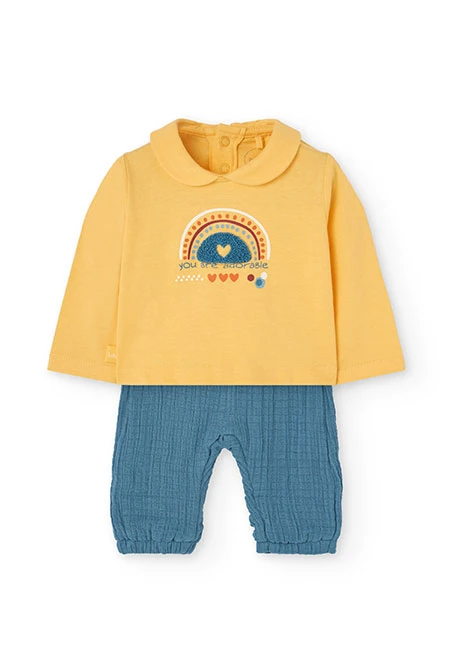 Ensemble en maille combinée pour bébé fille de couleur jaune