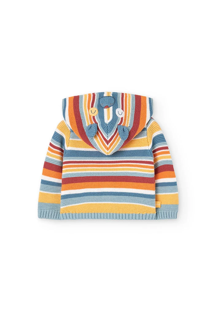Veste en tricot pour bébé de couleur jaune avec un motif à rayures.