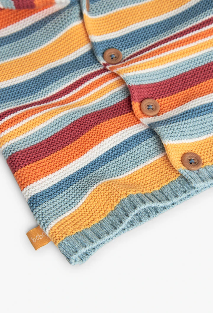 Veste en tricot pour bébé de couleur jaune avec un motif à rayures.