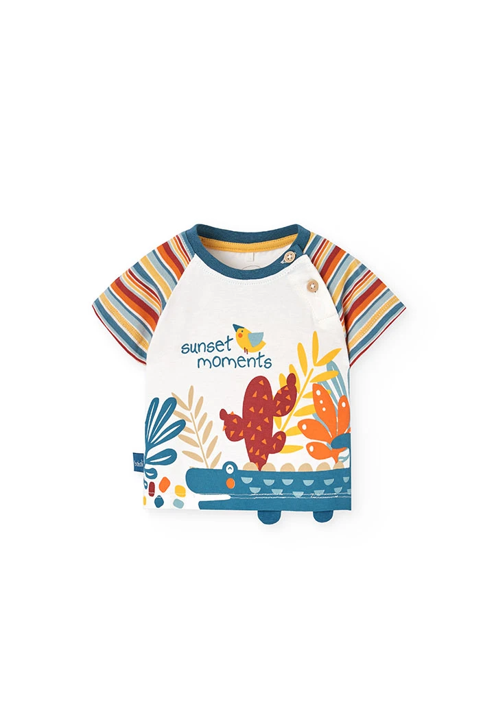 Conjunto de t-shirt e calças de malha para bebé menino em branco com estampado