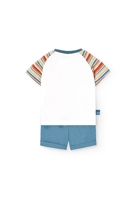 Completo di maglietta e pantaloni in maglia per neonato di colore bianco con stampa.