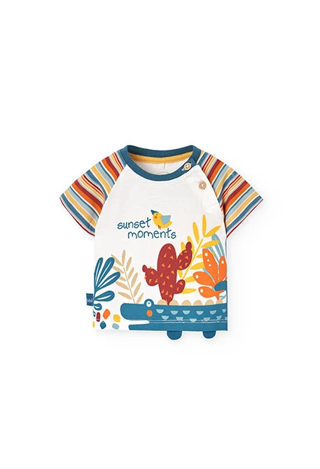 Completo di maglietta e pantaloni in maglia per neonato di colore bianco con stampa.