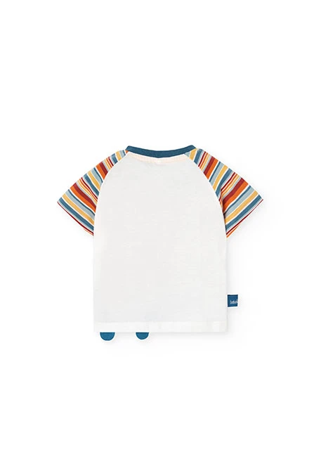 Baby boy knitted set of t-shirt and trousers in white with print