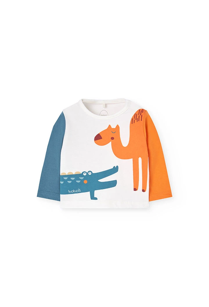 Conjunto de malha para bebé menino em branco e azul