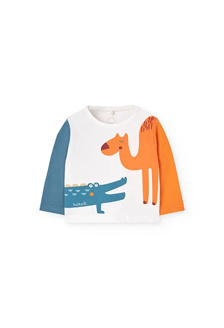 Conjunto de malha para bebé menino em branco e azul