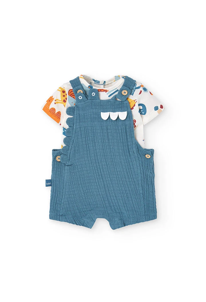 Baby t-shirt and dungarees set with assorted print