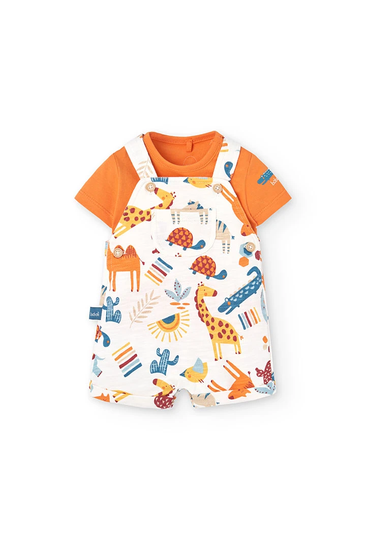 Set aus T-Shirt und Stricklatzhose für Baby Jungen in Orange.