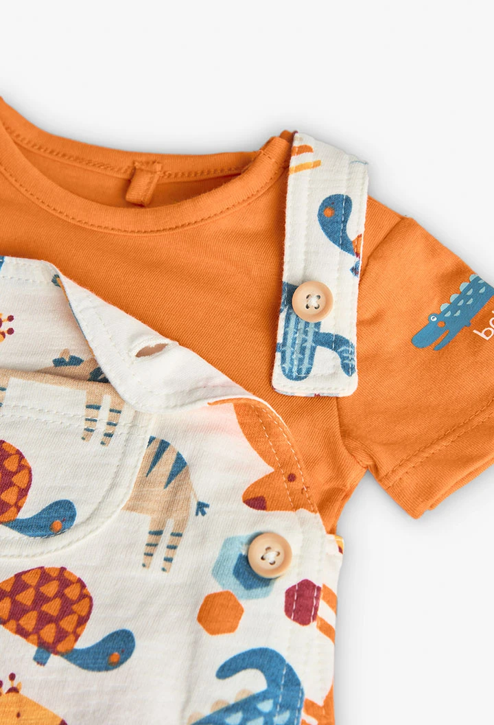 Set aus T-Shirt und Stricklatzhose für Baby Jungen in Orange.